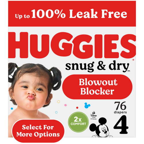 Huggies Snug & Dry Fragrance-Free Baby Diapers, Size 4 (22-37 lbs), 76 Ct, Leakproof, with Wetness Indicator