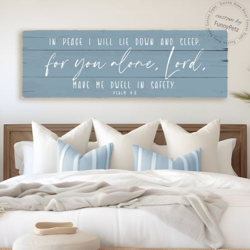 In Peace I Will Lie Down and Sleep for You Alone, Lord Sign Psalm 4:8 Bible Verse Decor Worn Edges Canvas Print - Etsy