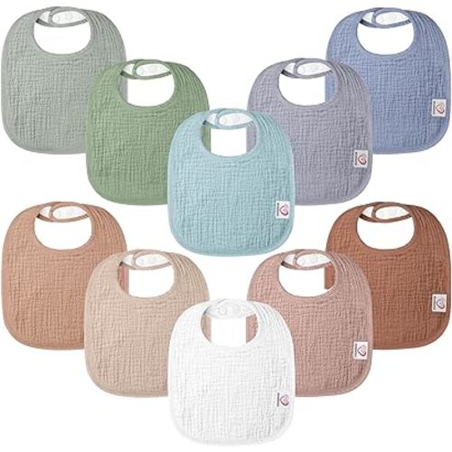 10Pack Muslin Baby Bibs 100% Cotton Baby Drool Bibs for Unisex Baby Toddlers Newborns Drooling Teething