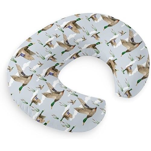 HawSkgFub Duck Hunting Mallard Hunter Nursing Pillow Cover for Baby Boys, Wild Animal Bird Reeds Blue Breastfeeding Pillow Slipcover, Nursing Pillowcase for Newborn Infant, Cover Only