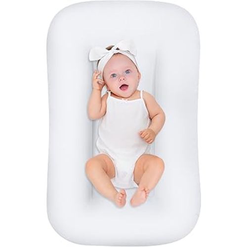 Baby Lounger for Newborn 0-18 Months, Bionic Design Infant Floor Seats & Loungers for Home and Travel, Soft Organic Cotton Baby Lounger, Newborn Babies Shower Gifts (White)
