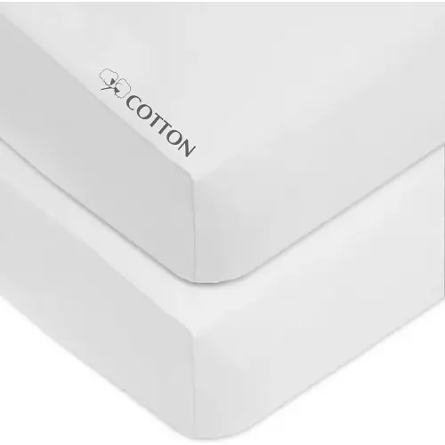 American Baby Company 2 Pack 100% Natural Cotton Fitted Crib Sheets 52" x 28" - Soft, Breathable, Hypoallergenic & Gentle Toddler Bed Sheets, White, Neutral for Boys & Girls
