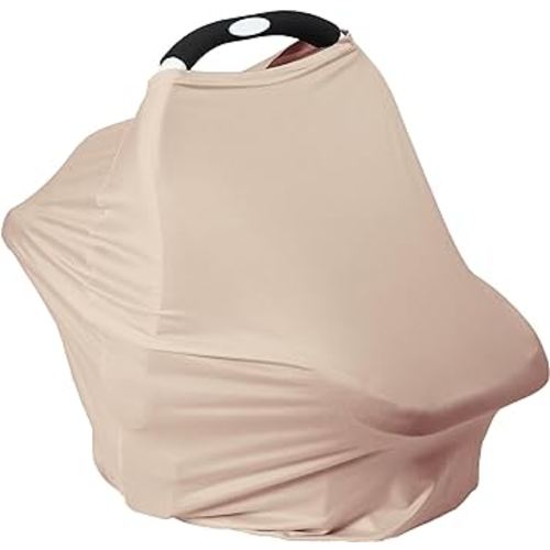 Breathable Car Seat Cover for Babies – Multi-Purpose Soft Rayon Nursing Cover for Breastfeeding, High Stretchy Infant Carseat Canopy, Stroller Cover (Warm Natural)