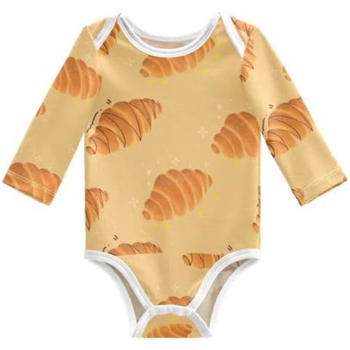Wusikd Cute Croissants Unisex Baby Bodysuit Cotton Baby Long Sleeve Clothes 3 Months for Boys Girls