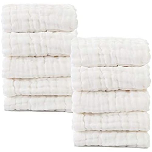 Baby Muslin Washcloths- Natural Muslin Cotton Baby Wipes - Soft Newborn Baby Face Towel for Sensitive Skin- Baby Registry as Shower, 10 Pack 12x12 inches by MUKIN (White)