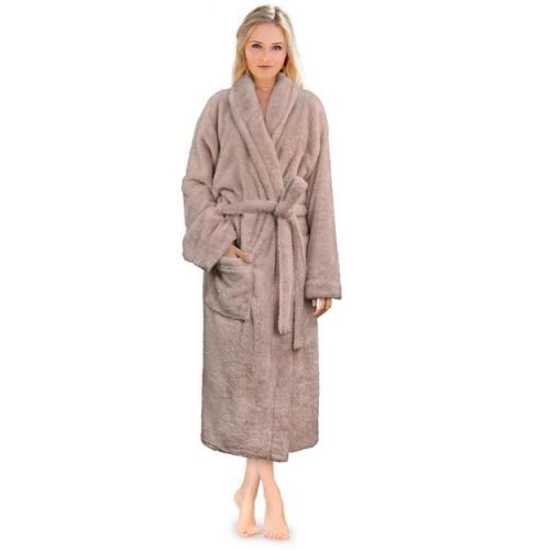 PAVILIA Premium Womens Plush Soft Robe Fluffy Warm, Fleece Faux Shearling Shaggy Bathrobe (Taupe, Large-X-Large)