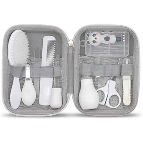 Baby Grooming Kit, 15 in 1 Portable Baby Safety Care Set with 01 Hair Brush Comb Nail Clipper Nasal Aspirator etc for Nursery Newborn Infant Girl Boys Keep Clean(White)