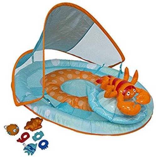 SwimWays Baby Spring Float Activity Center with Canopy -  Blue/Orange Lobster