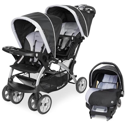 Baby Trend Infant and Toddler Double Stroller & Car Seat Combo, 2 Pc Set, Magnolia - Portable and Lightweight Stroller Duo and Car Seat Travel System Tandem