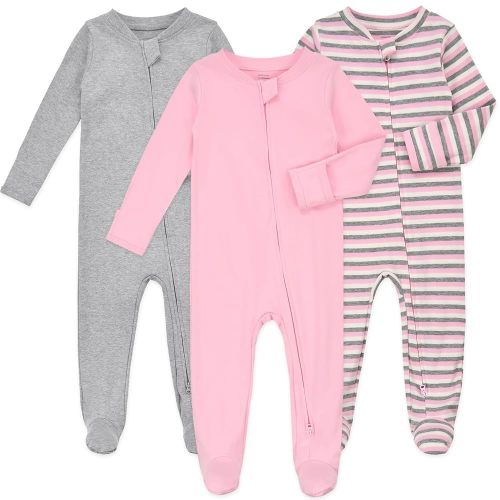 Aablexema Baby Footie Pajamas with Mittens - 3Pcs Infant Footed Sleeper Cotton Sleepwear Outfits