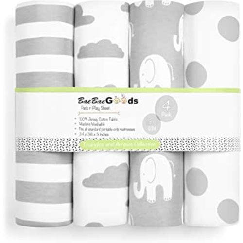 Pack n Play Sheets – Premium Pack and Play Sheets 4 Pack – 100% Super Soft Jersey Knit Cotton Playard Mattress Sheets – Portable Playpen Fitted Play Yard Mini Crib Sheet For Boy & Girl (24 x 38 x 5)