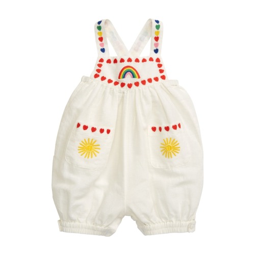 Baby Stella McCartney Heart & Rainbow Embroidered Linen & Cotton Romper, 18M- Only 1 left, White