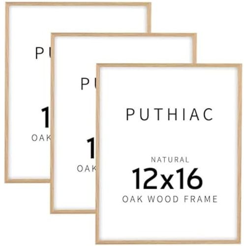 puthiac 12x16 Picture Frame Wood - 12 x 16 Poster Frame, 12 16 Oak Wood Picture Frame, 12 By 16 Frame, 12 x 16 Frame, 12x16 Picture Frames for Wall(3 Pack, Beige)