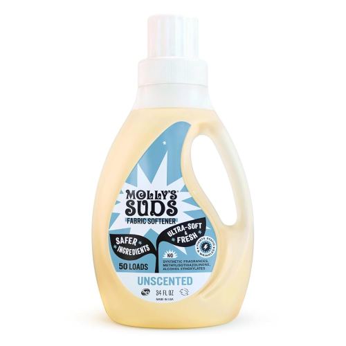 Molly’s Suds Fabric Softener Liquid for Sensitive Skin | Vinegar-Powered, Infused with Essential Oils | Fights Static, Reduces Wrinkles, Deodorizes | Unscented, 50 Loads