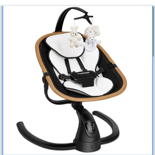 Angelbliss Baby Swing with Cry Detection, Side-to-Side Electric Swing with 5 Speeds, 180° Rotation, Indoor for Infants and Toddlers (Black)