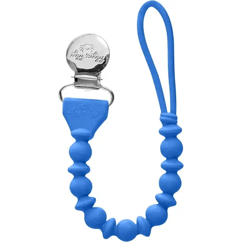 Itzy Ritzy Silicone Pacifier Clip; 100% Food Grade Silicone Pacifier Strap with Clip Keeps Pacifiers, Teethers & Small Toys in Place Features One-Piece Design & Cord (Hero Blue)