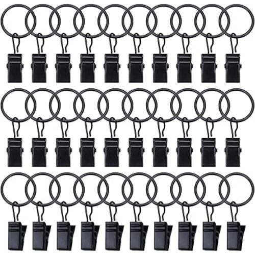 POVETIRE 30 Pcs Black Rings with Clips, Hanging Baby Headband Holder Metal Clip - Hair Bows Organizer Clips - Baby Bibs Organizer Clips Wall Decor for Nursery Newborn Infant Girls and Boys Room