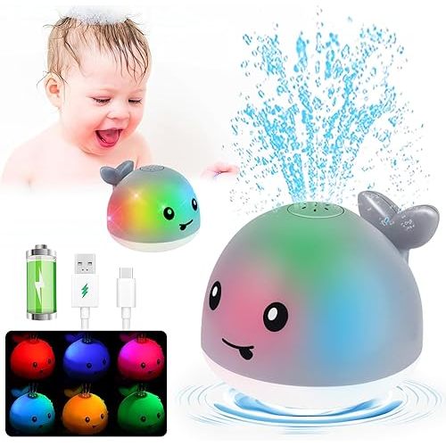 Baby Bath Toys 6-12 Months - Toddler Bath Toys for Kids Ages 1-3, Light Up Whale Bath Toy Sprinkler, Infant Toys 12-18 Months, Bathtub Fountain Water Toy Baby Shower 1st Birthday Girls Boys Gifts