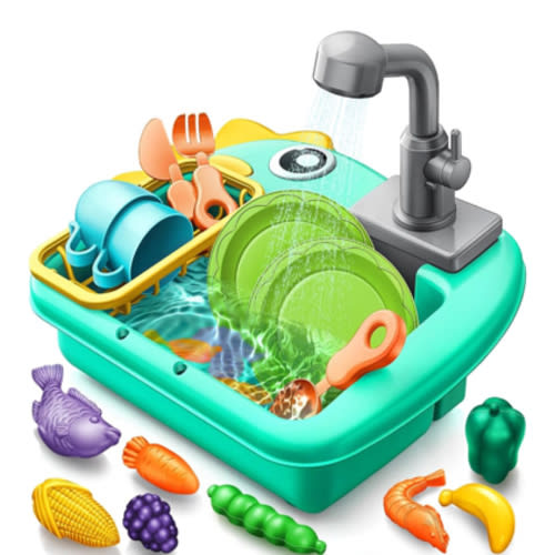 Amazon.com: Geyiie Mini Toddler Sink Toy, Play Sink with Running Water, Automatic Water Cycle System and 13Pcs Rich Kitchen Accessories, Kids Pretend Role Play Dinosaur Dishwasher Toys for Boys and Girls : Toys & Games