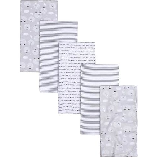 Gerber Boys and Girls Newborn Infant Baby Toddler Nursery 100% Cotton Flannel Receiving Swaddle Blanket, Sheep Grey, Pack of 5