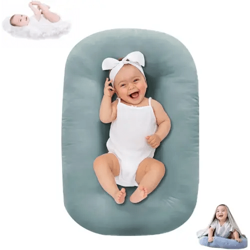 Baby Lounger for Infants Babies 0-12 Months, Bionic Organic Lounger, Soft Cotton Breathable Infant Floor Seats & Loungers for Newborn Baby Shower Gifts (Greyblue)