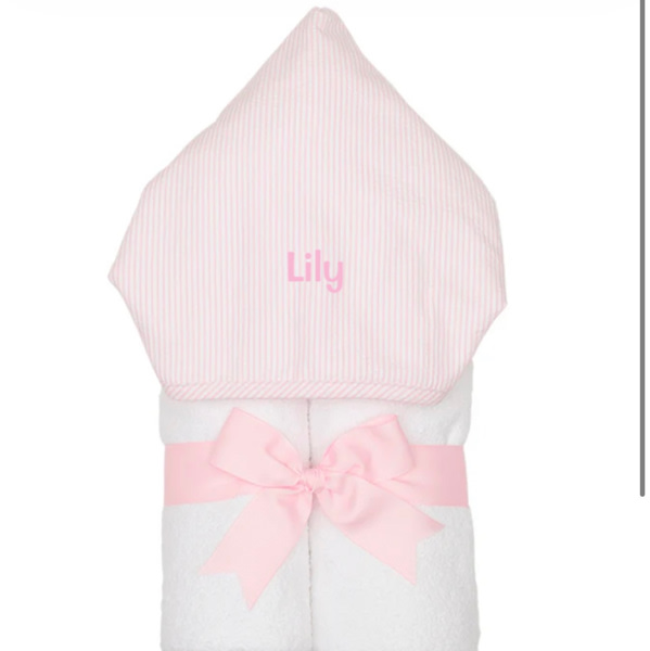 Everykid Hooded Towel | Pink Seersucker