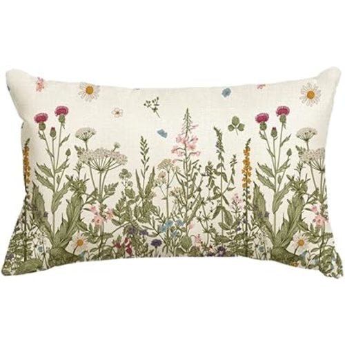 AVOIN colorlife Wildflowers Spring Throw Pillow Cover, 12 x 20 Inch Flower Cushion Case Decoration for Sofa Couch