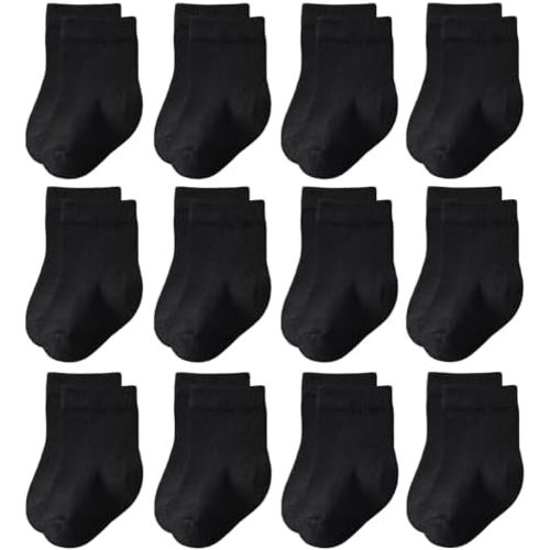 Baby Crew Socks 12-Pack,Newborn Baby Boys Girls Socks 0-3/3-6 Months,No Polyester,Soft Skin-Friendly,Combed Cotton