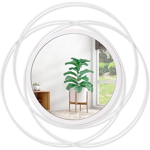 White Round Wall-Mounted Mirrors Wire Modern Metal Frame Arts Mirrors Home Decoration Hallway Bathroom Bedroom Living Room Farmhouse Entryway Large 20"