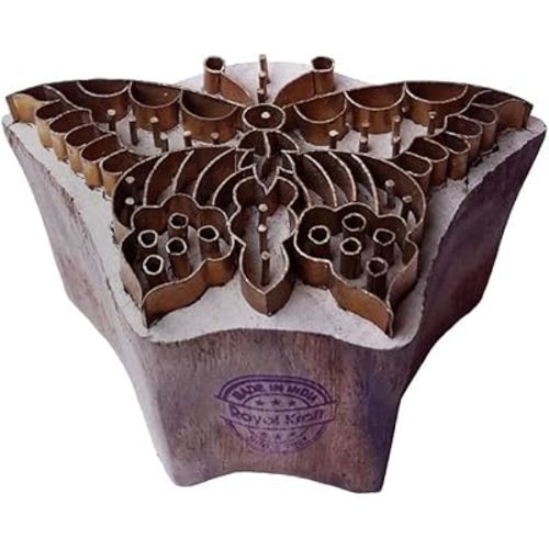 Traditional Print Stamp Brass Butterfly Shapes Wooden Clay Block