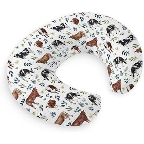 HawSkgFub Milk Dairy Cow Farm Animal Leaves Nursing Pillow Cover for Baby Boys Girls Gift, Western Cowboy Cowgirl Breastfeeding Pillow Slipcover, Nursing Pillowcase for Newborn Infant, Cover Only