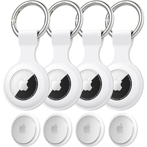 4 Pack Airtag Case Holder for Apple Air Tag, Airtag Case with Anti-Lost Keychain, Silicone Protective Cover for Kids' Backpacks, Dog Collars, Luggage, Multi-Color Protective AirTag Accessories