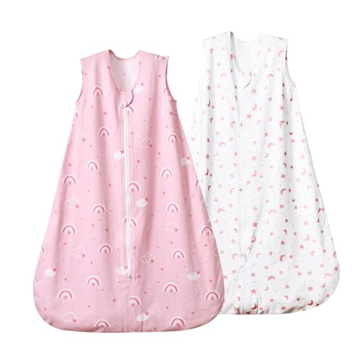 david's kids 100% Organic Cotton Baby Sleep Sack 0-6 Months, Soft Baby Wearable Blankets with 2-Way Zipper, 2 Pack Comfy Sleeping Bags for Infant Newborn Boys Girls, Small Size, Rainbow & Space