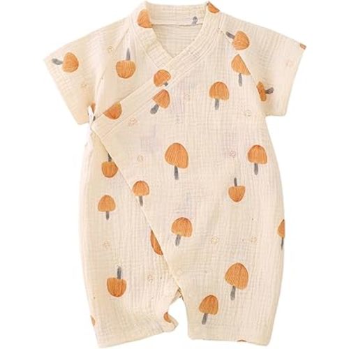 BINIDUCKLING Baby Kimono Robes Cotton Muslin Outfit Clothes Newborn - 24 Months - Orange Mushroom - 3-6 Months