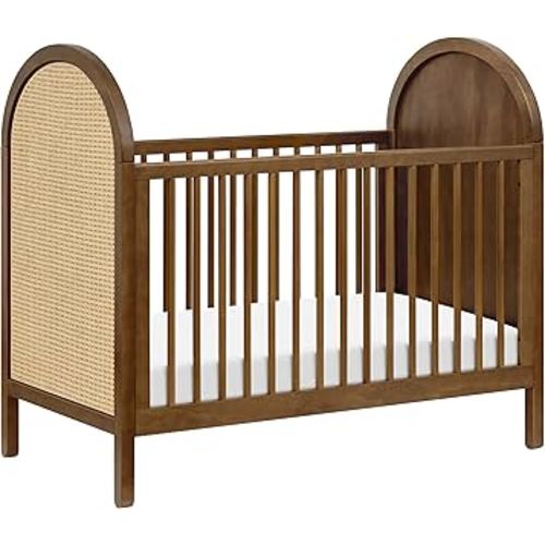 Babyletto Bondi Cane 3-in-1 Convertible Baby Crib - GREENGUARD Gold Certified Convertible Crib to Toddler Bed & Daybed - Wooden Baby Bed 4 Adjustable Heights - Made of 100% Solid Wood - Natural Walnut