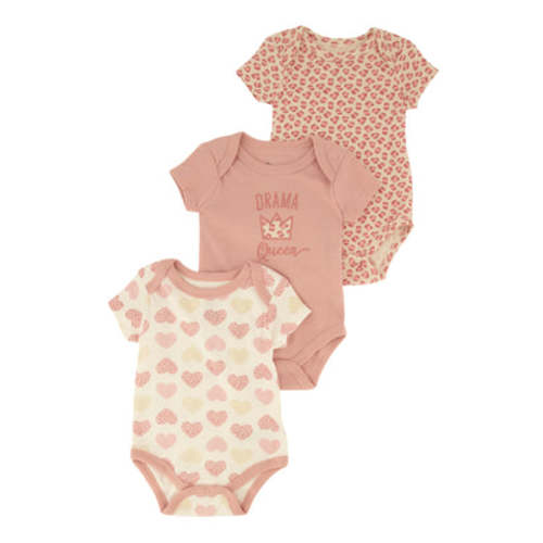 Baby Girls 0-9M Drama Queen Graphic Bodysuits 3 Pack