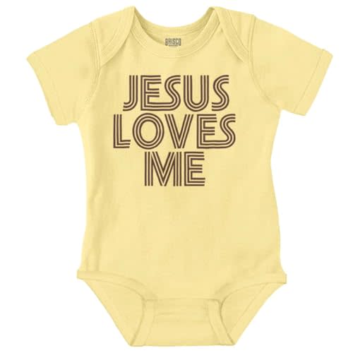 Brisco Brands Jesus Loves Me Retro Christian Baby Romper Boys or Girls