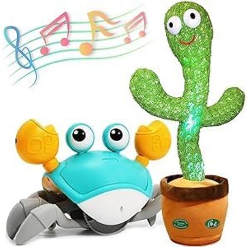 Pbooo Interactive Dancing Talking Cactus and Crawling Baby Toy Set - Perfect for Fun and Development