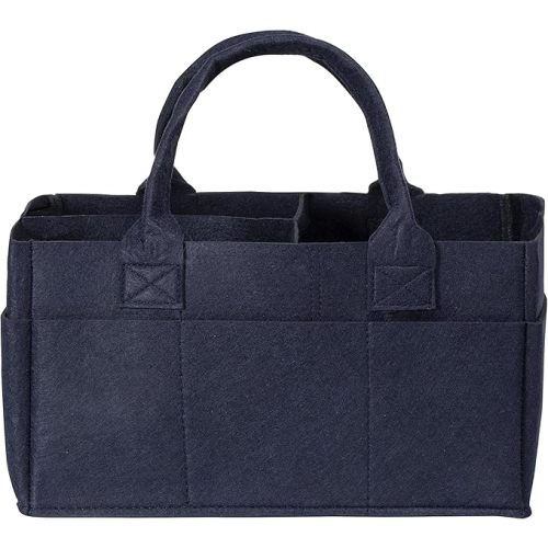 Sammy & Lou Diaper Caddy Organizer - Collapsible Tote Bag with Handles - Organizer for Diapers, Wipes & Baby Changing Supplies - Felt Storage Organizing Bin for Car, Desk, Nursery (Navy Blue)