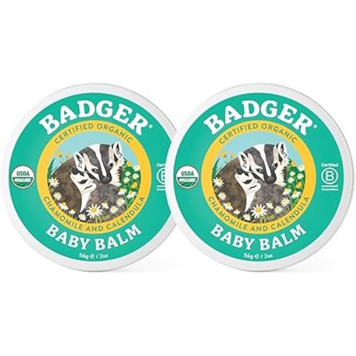 Badger - Baby Balm, Chamomile & Calendula, Certified Organic Baby Balm, Cradle Cap Balm for Babies, Baby Rash Balm, Baby Skin Care, 2 oz (2 Pack)