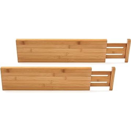 Lipper International 8897 Bamboo Wood Custom Fit Adjustable Deep Kitchen Drawer Dividers, Set of 2