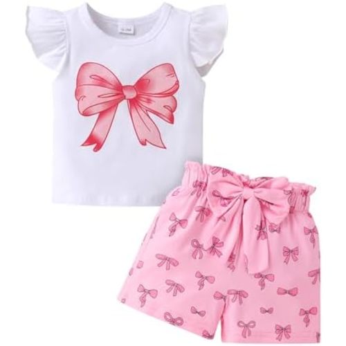 YOUNGER TREE Toddler Baby Girl Clothes Ruffle Short Sleeves T-Shirt Tops and Shorts Set Cute Summer Outfits