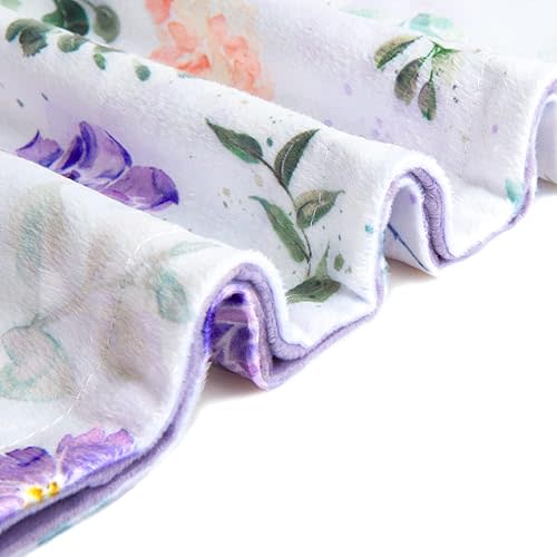 BORITAR Baby Blanket Super Soft Double Layer Minky with Dotted Backing for Girls, Receiving Blanket with Elegant Purple Floral Printed Blanket 30 x 40 Inch(75x100cm)