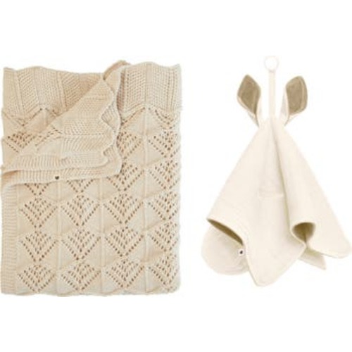 Organic Cotton Wavy Knit Baby Blanket & Kangaroo Cuddle Cloth Set