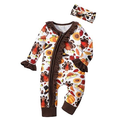 Infant Newborn Baby Girl Clothes Onesies for Baby Girl Long Sleeve Ruffle Baby Clothes with Headband Baby Clothes for Girls
