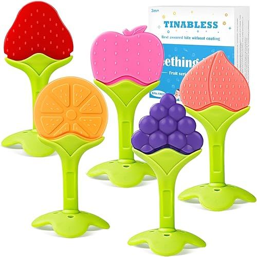 Teething Toys for Babies 6-12 Months(5 Pack), Tinabless Baby Teething Rings Set, Natural Organic Freezer Safe for Infants and Toddlers, Silicone Teethers for Babies 0-6 Months
