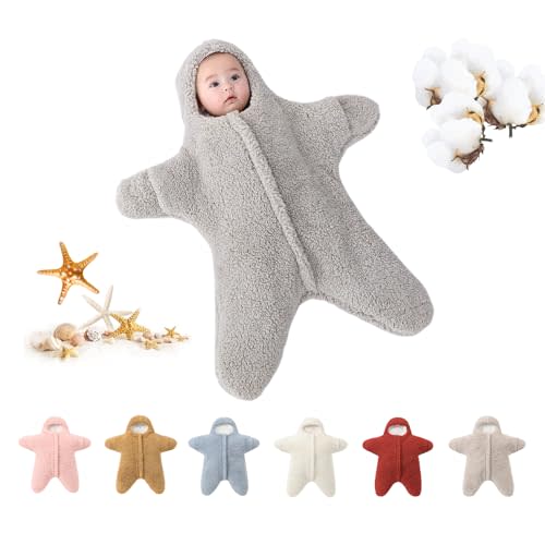 HEVOY Baby Starfish Onesie, Thick Imitation Fleece Starfish Newborn Sleeping Bag, Infant Footie Jumpsuit Winter Warm Outfits