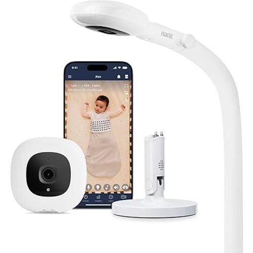 Nanit Pro Smart Baby Monitor with Flex Stand and Floor Stand - 1080p HD Video, Sleep Tracking, 2-Way Audio, Sound/Motion/Cry Notifications, Night Vision - for Home & Travel