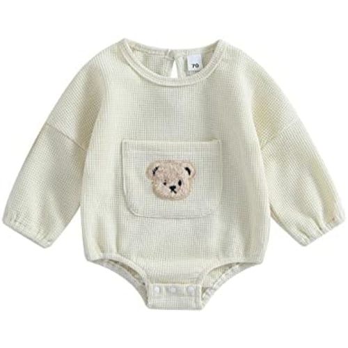Douhoow Cute Baby Sweatshirt Romper Waffle Knit Baby Clothes Infant Girl Boy Fall Winter Outfits