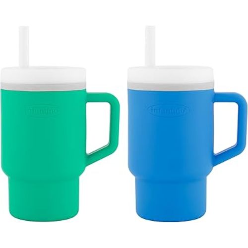 Infantino My 1st Tumbler – Adorable Miniature Tumblers with Leak-Resistant Straw and Toddler-Friendly Handle, Encourages Hydration, Easy to Clean, 9 fl. oz, 2 Pack, Alpine & Ocean
